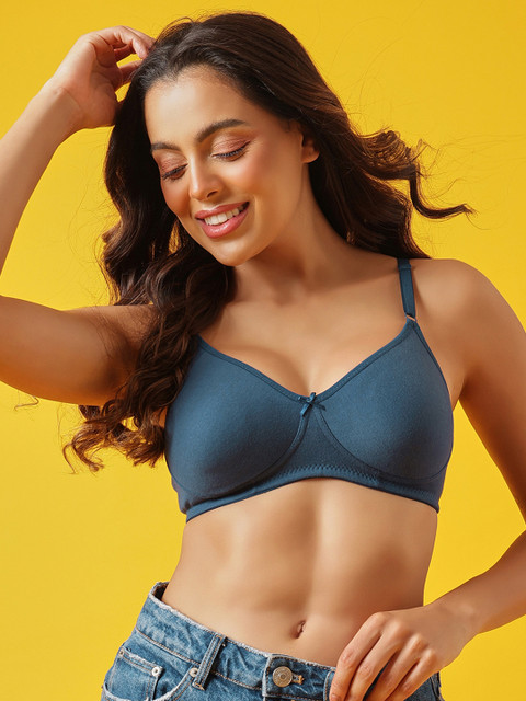 Buy Clovia Women Navy Blue Solid Non Wired Non Padded T Shirt Bra BR0184P0840C - - Apparel for Women