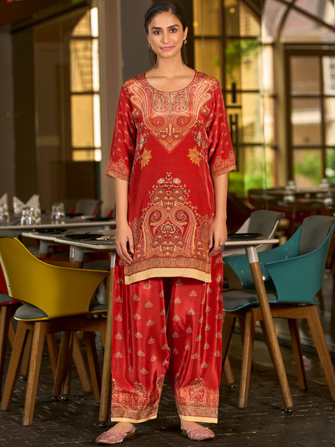 Buy MOJILAA Printed Round Neck Tunic With Palazzo - - Apparel for Women