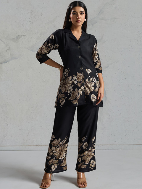 Buy Ekta Textiles Printed Shirt Collar Top With Palazzos - - Apparel for Women