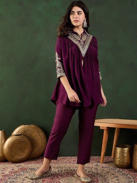 Sangria Embroidered Tunic with Trousers