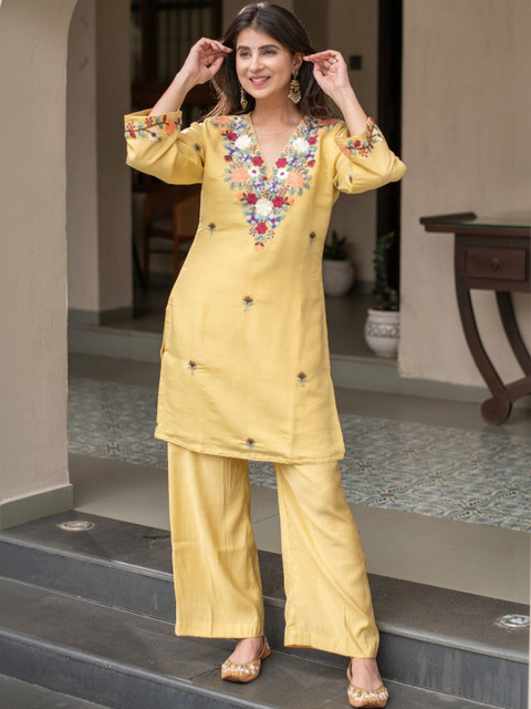 KALINI Floral Embroidered Tunic with Palazzos