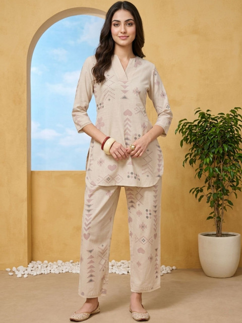 Buy Sangria Cotton Printed Tunic With Trousers - - Apparel for Women