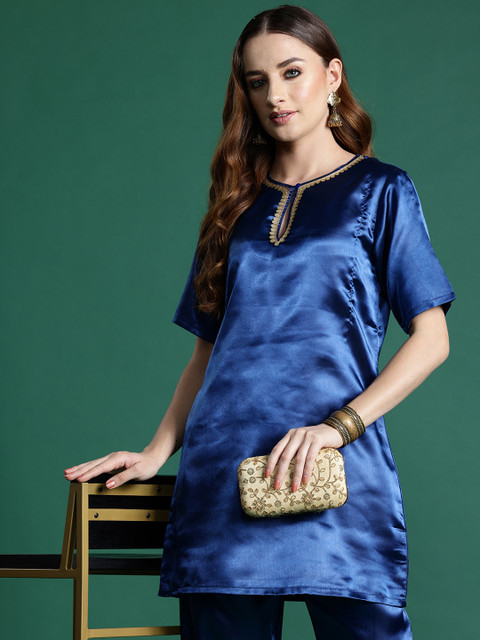 Buy Sangria Sequin Detail Satin Finish Ethnic Co Ord - - Apparel for Women