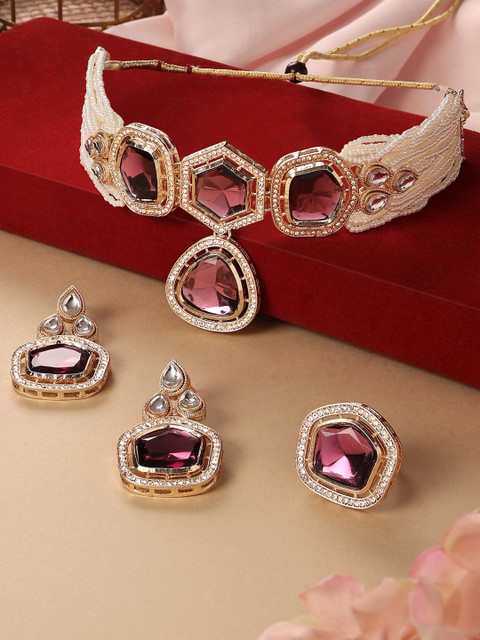 Buy Zaveri Pearls Gold Plated Kundan Studded & Beaded Jewellery Set - - Accessories for Women