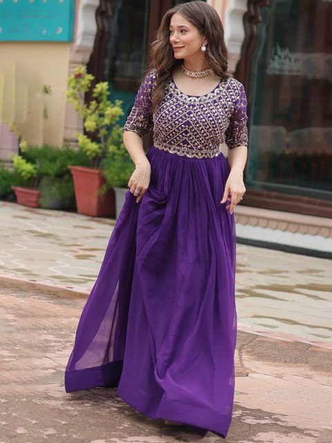 Buy KALINI Embroidered Sequined Detail Ethnic Maxi Dresses - - Apparel for Women