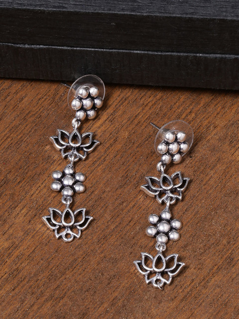 Buy Voylla Silver Plated Floral Drop Oxidised Earrings - - Accessories for Women