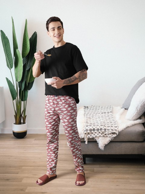 Buy The Indian Garage Co Men Maroon & White Printed Lounge Pants SP18 LNGE03 06 - - Apparel for Men