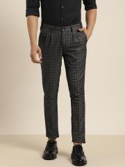 INVICTUS Men Charcoal Grey Slim Fit Checked Formal Trousers