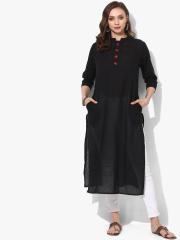 Sangria Women Black Embroidered Straight Kurta