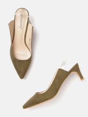 DressBerry Women Olive Green Solid Pumps