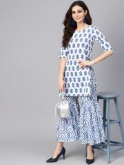 Libas Women White & Blue Printed Kurta with Sharara