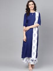 Libas Women Navy Blue Solid Kurta with Palazzos & Dupatta