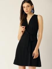 MANGO Women Black Solid Wrap Dress