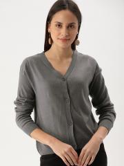 DressBerry Women Grey Solid Cardigan Sweater