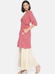 Global Desi Women Red & White Printed Tunic