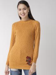 Madame Women Mustard Yellow Solid Sweater