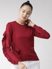 Madame Women Maroon Solid Sweater