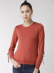 Madame Women Rust Orange Solid Sweater