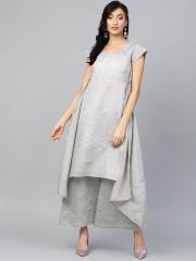 Ahalyaa Women Grey Printed Layered Kurta with Palazzos