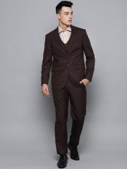 Louis Philippe Men Brown & Maroon Checked Slim Fit Single-Breasted Formal Suit