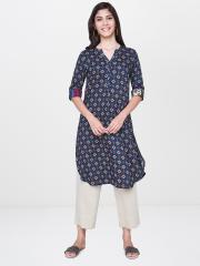 Global Desi Women Navy Blue Printed Tunic