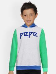 Pepe Jeans Boys Grey & Blue Hooded Sweatshirt