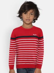 Pepe Jeans Boys Red & White Striped Sweater