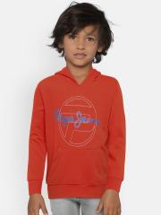 Pepe Jeans Boys Orange Printed Hooded Sweatshirt