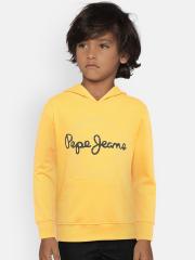 Pepe Jeans Boys Yellow Printed Hooded Sweatshirt