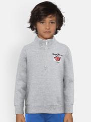 Pepe Jeans Boys Grey Melange Solid Sweatshirt