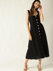 MANGO Women Black Midi Dress