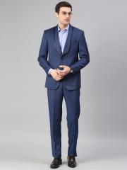 Peter England Navy Blue Self Design Tailored Fit Single-Breasted Formal Suit