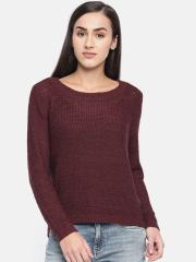 ONLY Women Maroon Solid Sweater