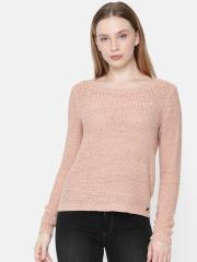 ONLY Women Peach-Coloured Solid Sweater