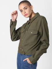 ONLY Women Olive Green Solid Jacket