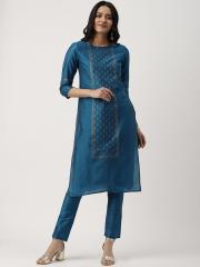 IMARA Women Blue Printed Kurta with Trousers