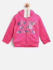 612 league Girls Pink Printed Hooded Sweatshirt