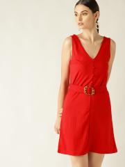 MANGO Women Red Solid A-Line Dress