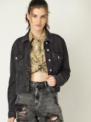 MANGO Women Black Solid Denim Jacket