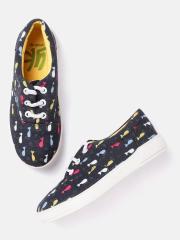 YK Girls Navy Blue Printed Sneakers