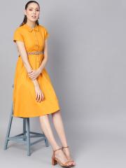 SASSAFRAS Women Mustard Yellow Solid Shirt Dress