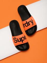 Superdry Men Orange & Black Printed Sliders