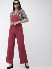 FOREVER 21 Women Burgundy Solid Basic Jumpsuits