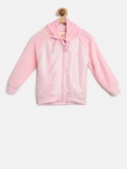 612 league Girls Pink Sequinned Hooded Sweatshirt with Velvet Finish