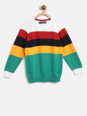 Allen Solly Junior Boys Green & Yellow Striped Sweater