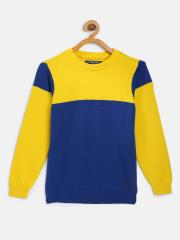 Allen Solly Junior Boys Blue & Yellow Colourblocked Sweater