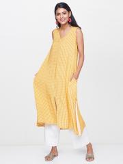 Global Desi Women Yellow & White Printed Tunic