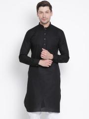 VASTRAMAY Men Black Solid Straight Kurta