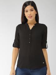 Park Avenue Women Black Solid Shirt Style Top