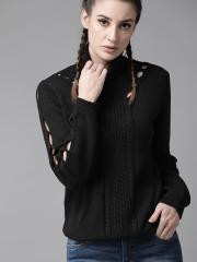 Roadster Women Black Solid Sweater